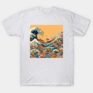 The Sea Wave and Colorfull Fish in Japanese T-Shirt